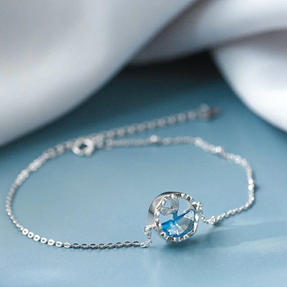 925 Sterling Silver Blue Zircon Mermaid Bracelet - Picture 7 of 15